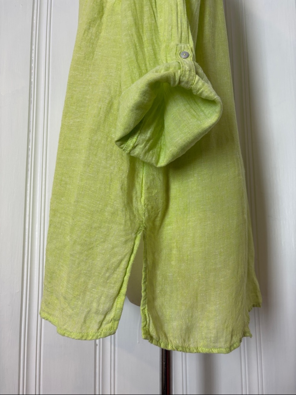 TAHARI 100% Linen Lime Green Button-Up Tunic Blouse - Plus Size 1X - Picture 5 of 6